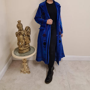 Velvet Floral Coat - Blue