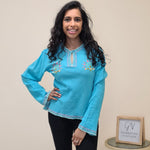 Load image into Gallery viewer, Cheesecloth Embroidered Blouse - Turquoise
