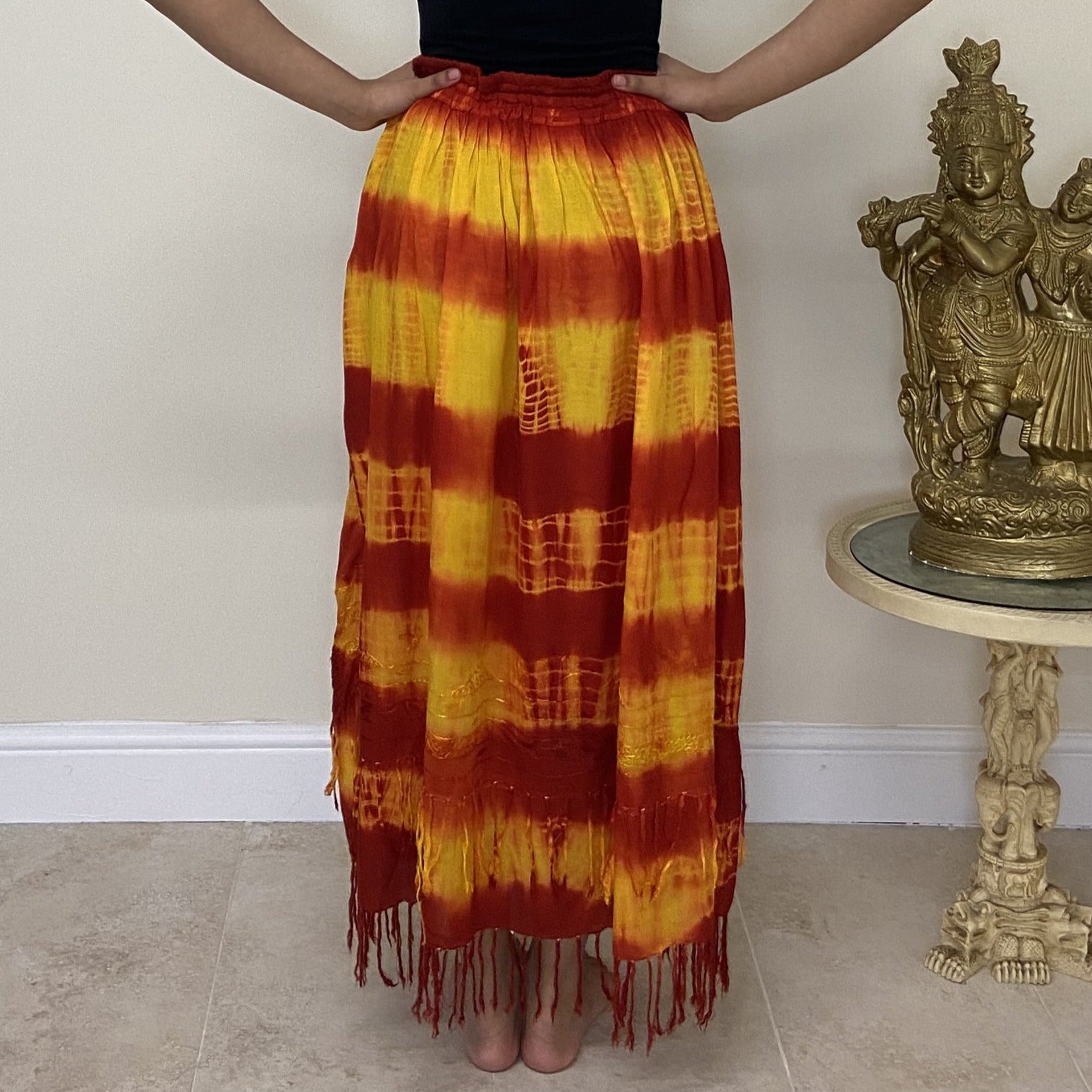 Tie Dye Maxi Skirt - Red and Yellow