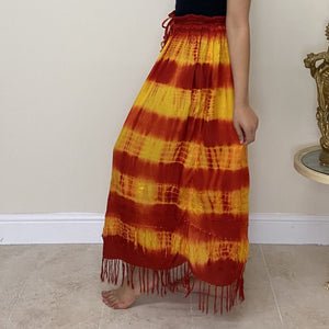 Tie Dye Maxi Skirt - Red and Yellow