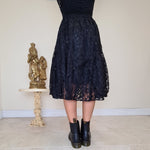 Load image into Gallery viewer, Lace Overlay Midi Skirt - Black &amp; Black

