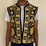 Load image into Gallery viewer, Embroidered Afghan Waistcoat - Black &amp; Gold
