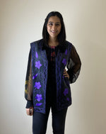 Load image into Gallery viewer, Cotton Velvet Waistcoat - Grey with Purple Embroidery
