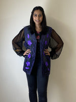 Load image into Gallery viewer, Cotton Velvet Waistcoat - Grey with Purple Embroidery
