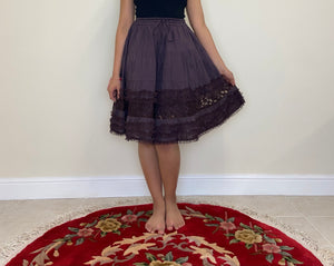 Lace Ruffle Midi Skirt - Brown