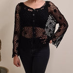 Load image into Gallery viewer, Floral Crochet Cardigan - Black
