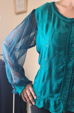 Load image into Gallery viewer, Sheer Sleeve Blouse - Teal
