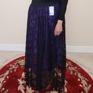 Lace Overlay Maxi Skirt - Purple & Black