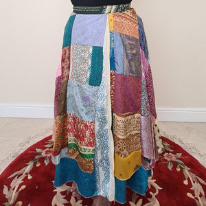Reversible Upcycled Patchwork Silk Wrap Skirt