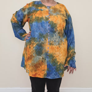 Tie Dye Embroidered Blouse - Blue and Orange