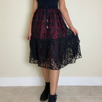 Load image into Gallery viewer, Lace Overlay Midi Skirt - Red &amp; Black
