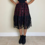 Load image into Gallery viewer, Lace Overlay Midi Skirt - Red &amp; Black
