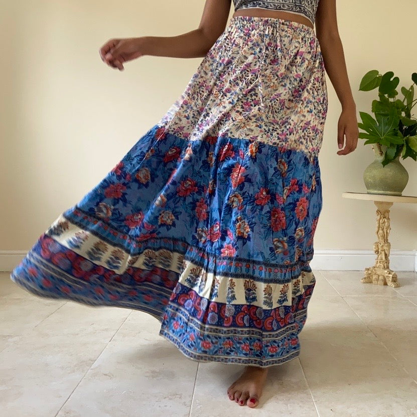 Maya Printed Maxi Skirt - Turquoise