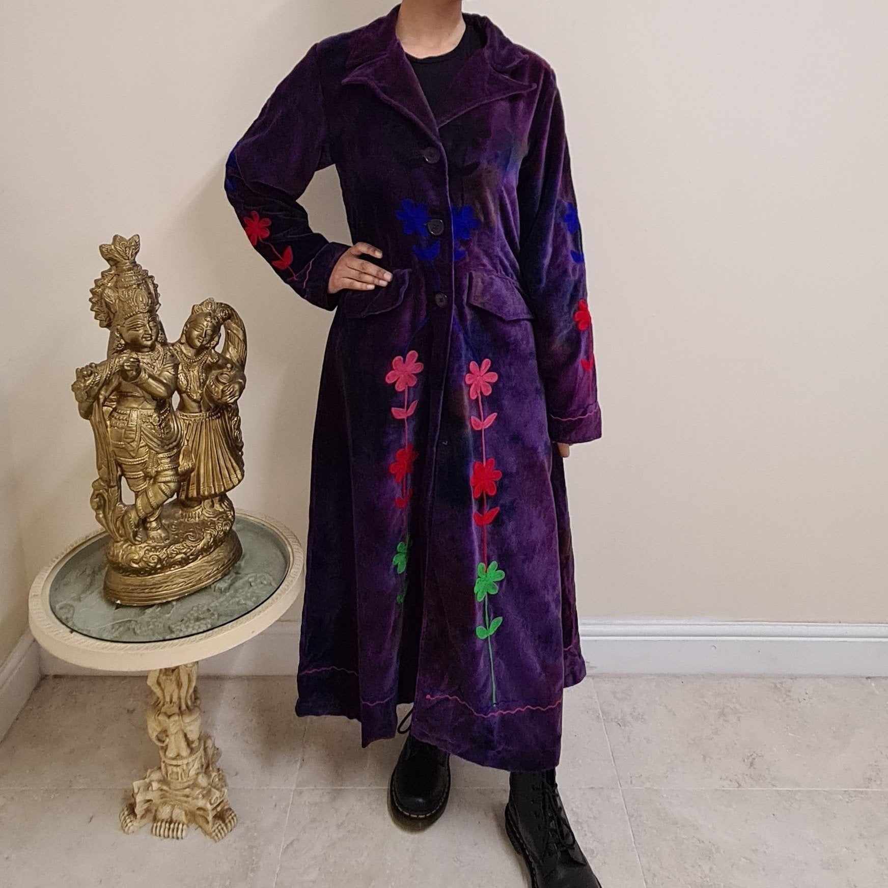 Velvet Floral Coat - Purple Tie Dye