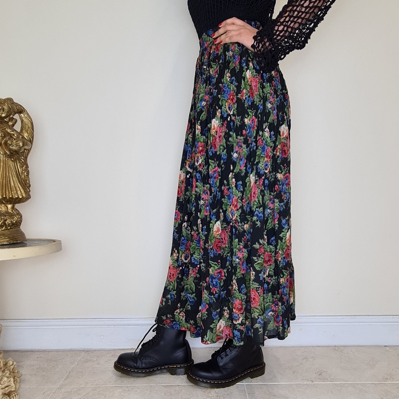 Printed Crinkle Midi Skirt