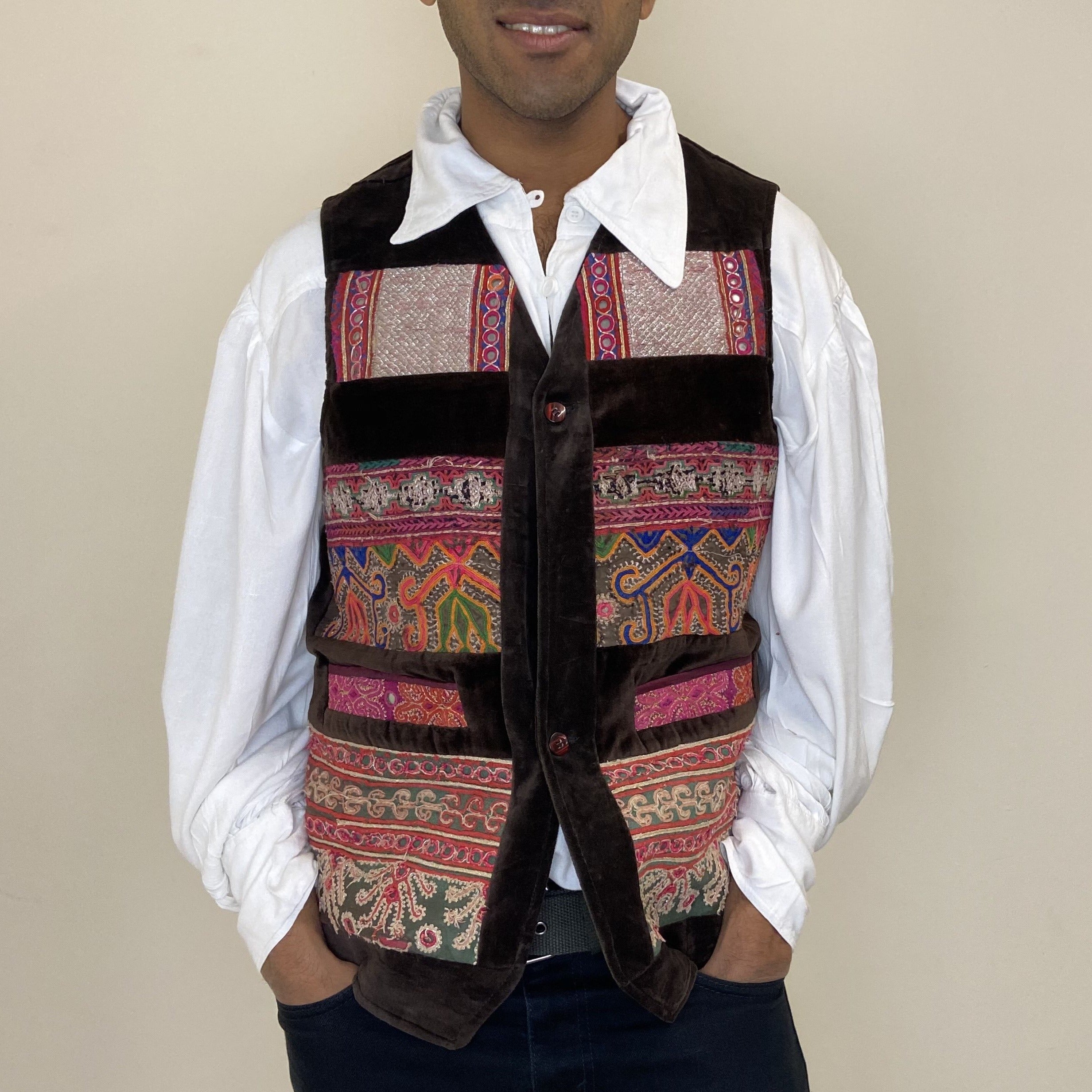 Afghan Patchwork Waistcoat - Brown