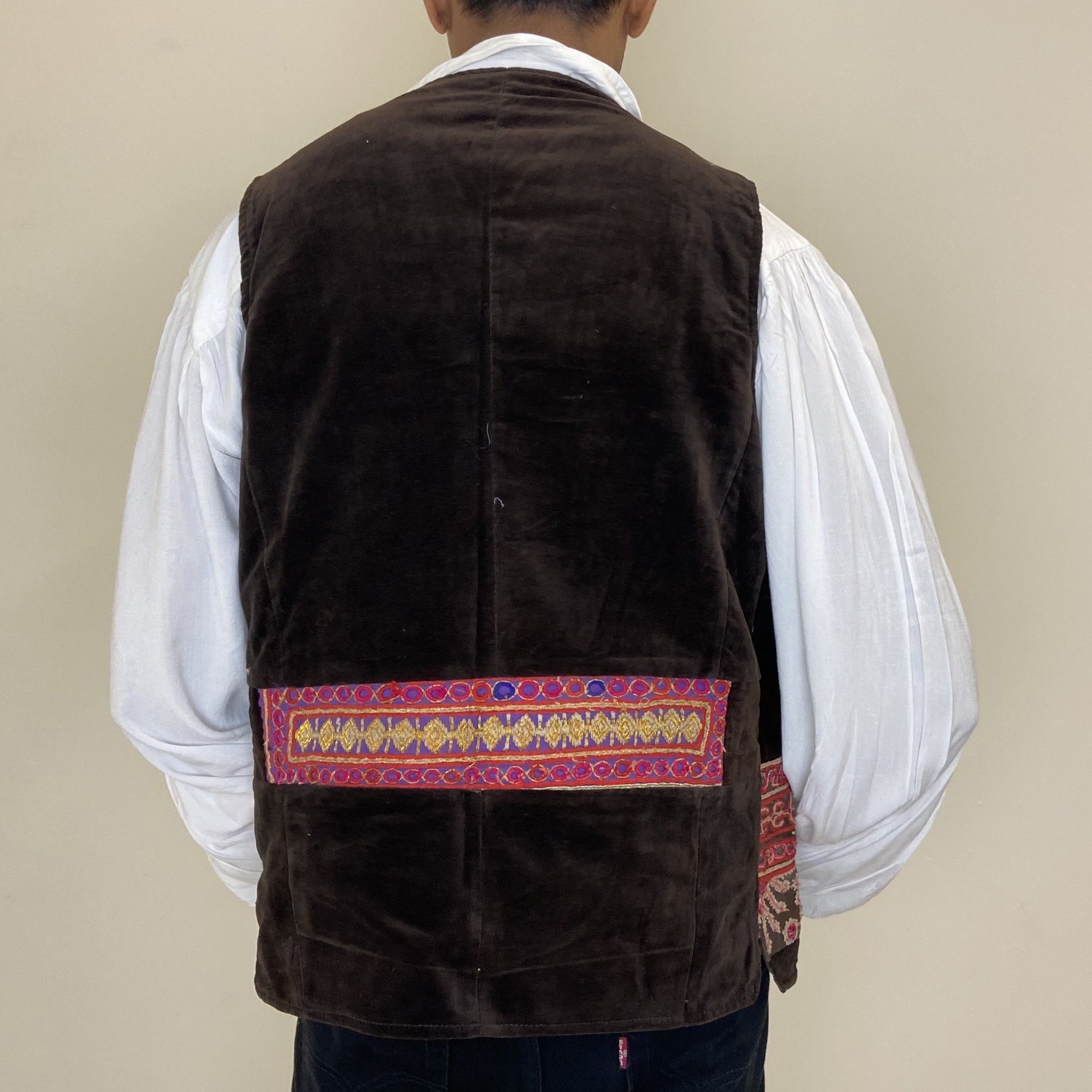Afghan Patchwork Waistcoat - Brown