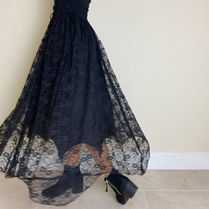 Lace Overlay Maxi Skirt - Black & Black