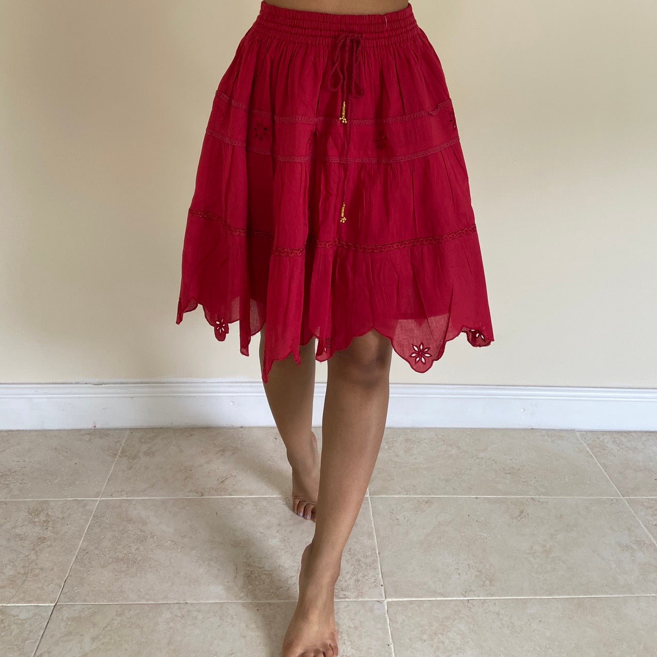 Tiered Pixie Midi Skirt - Red