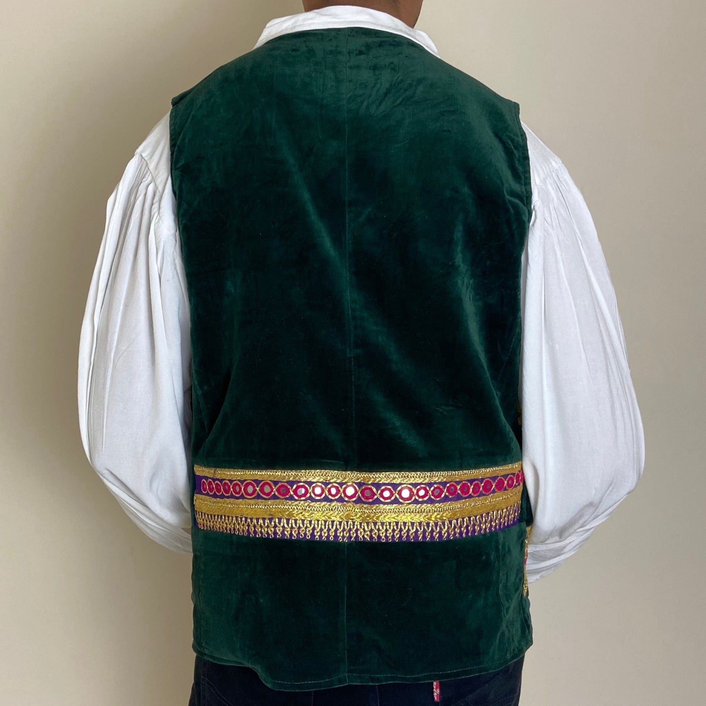 Afghan Patchwork Waistcoat - Emerald Green