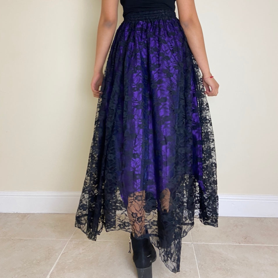 Lace Overlay Maxi Skirt - Purple & Black – Generation Vintage LDN