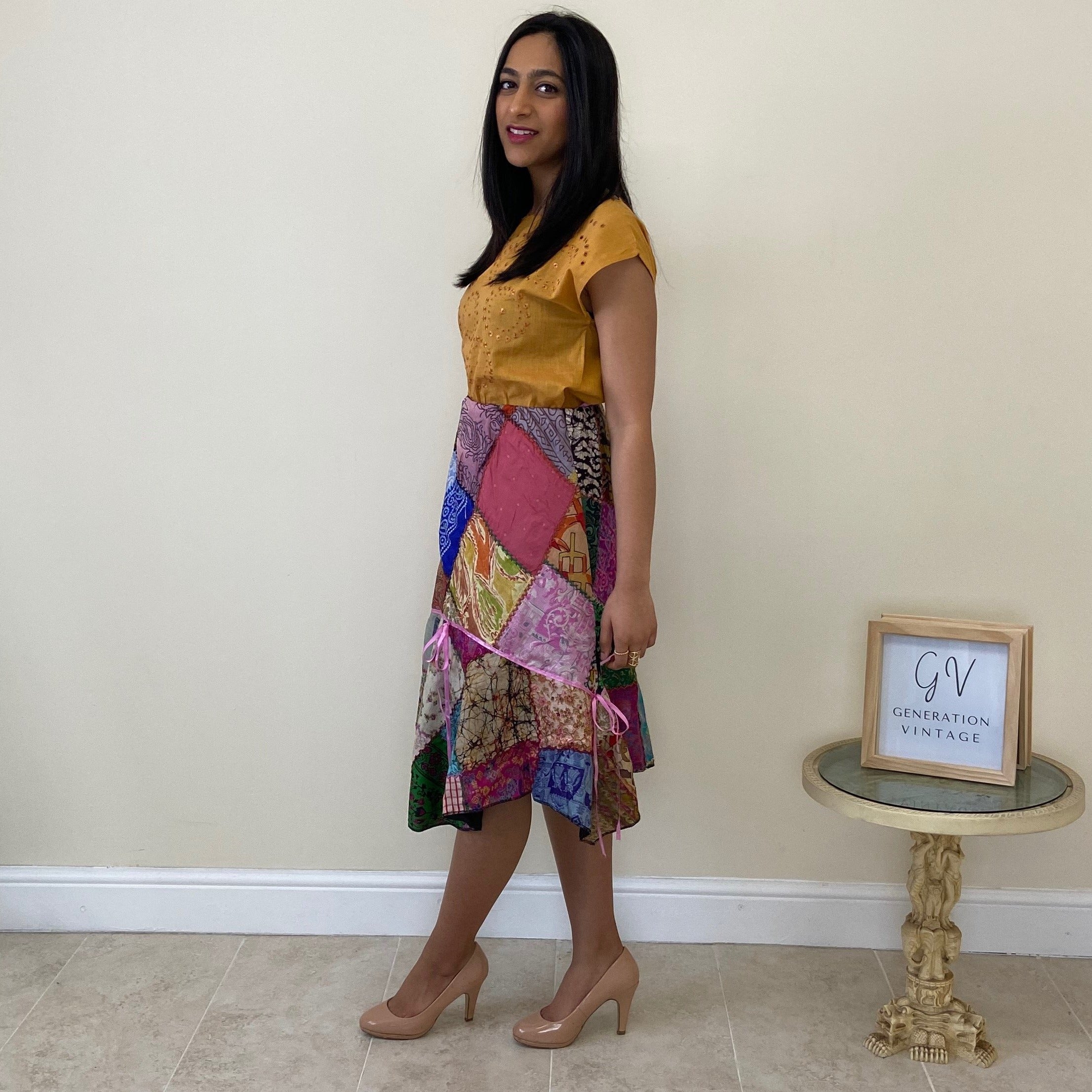 Upcycled Patchwork Silk Skirt