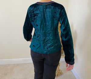 Velvet Top - Green with Assorted Coloured Embroidery