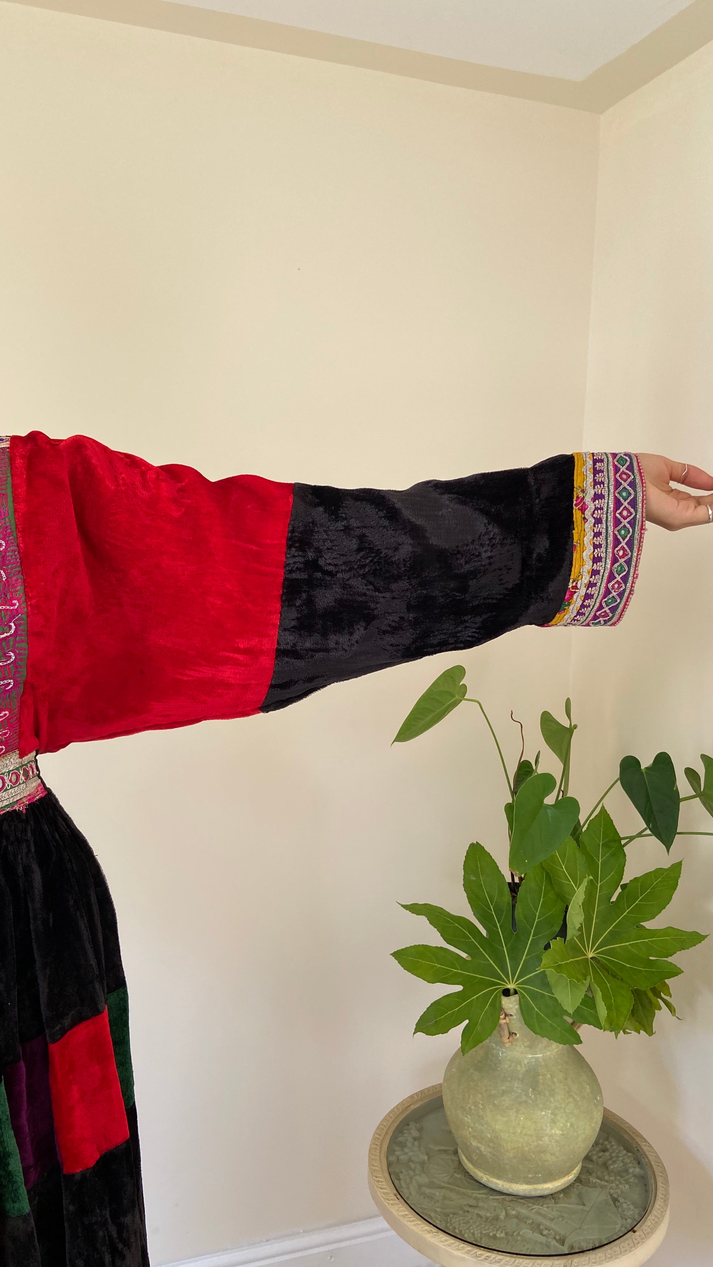 Velvet Afghan Dress - Red and Black
