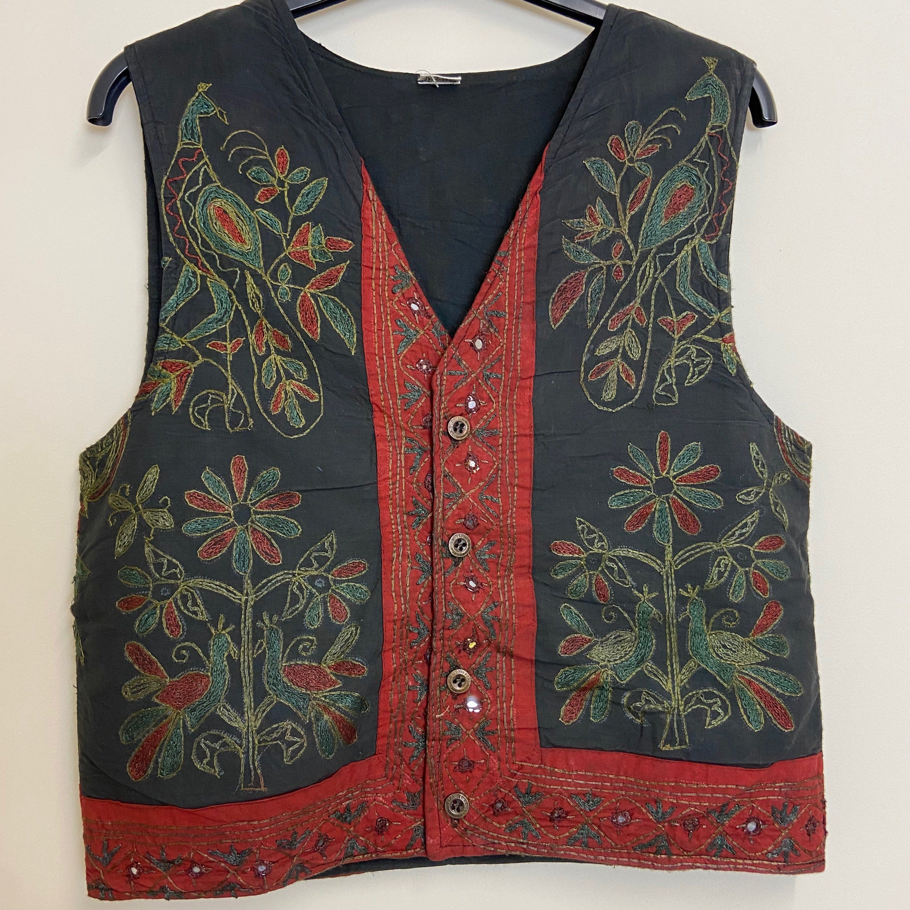 Traditional Indian Waistcoat - Black Peacock Design