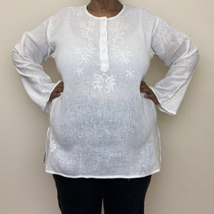 Cheesecloth Embroidered Kaftan Blouse - Natural