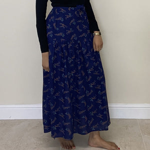 Side Ruched Skirt - Blue Floral