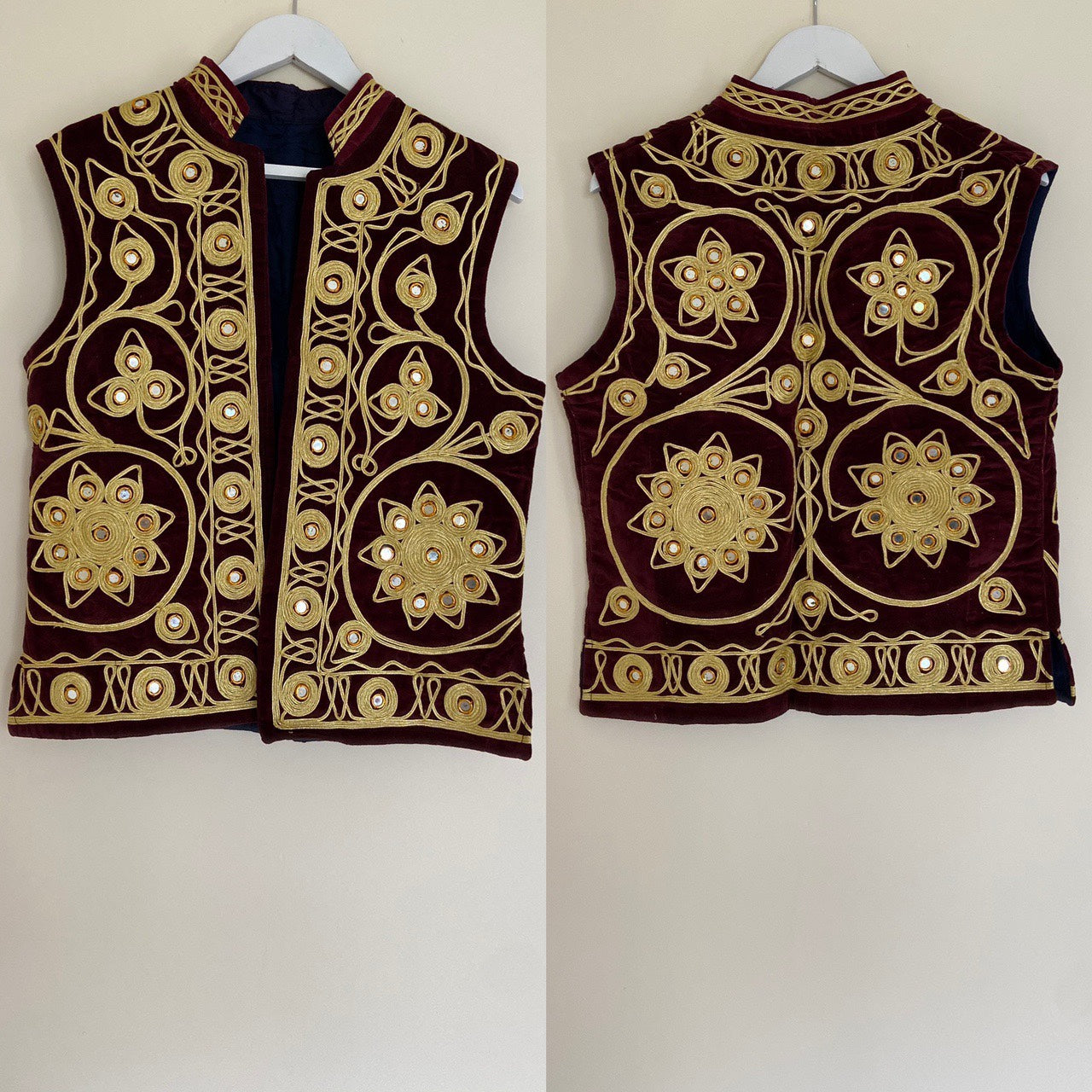 Embroidered Afghan Waistcoat - Burgundy & Gold