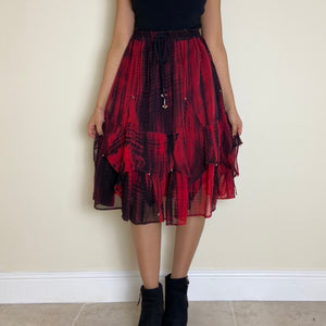Tie Dye Midi Skirt - Red & Black