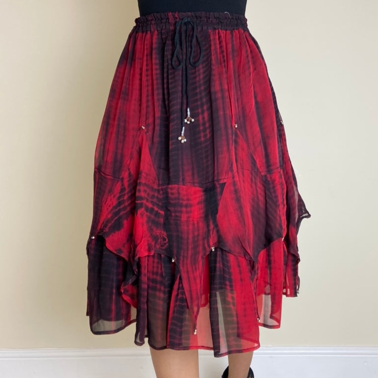 Tie Dye Midi Skirt - Red & Black