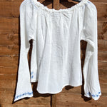 Load image into Gallery viewer, Cheesecloth Embroidered Blouse - White &amp; Blue
