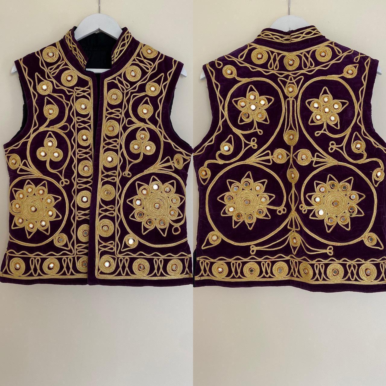Embroidered Afghan Waistcoat - Purple & Gold