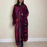 Load image into Gallery viewer, Velvet Floral Duster Coat - Wine Red
