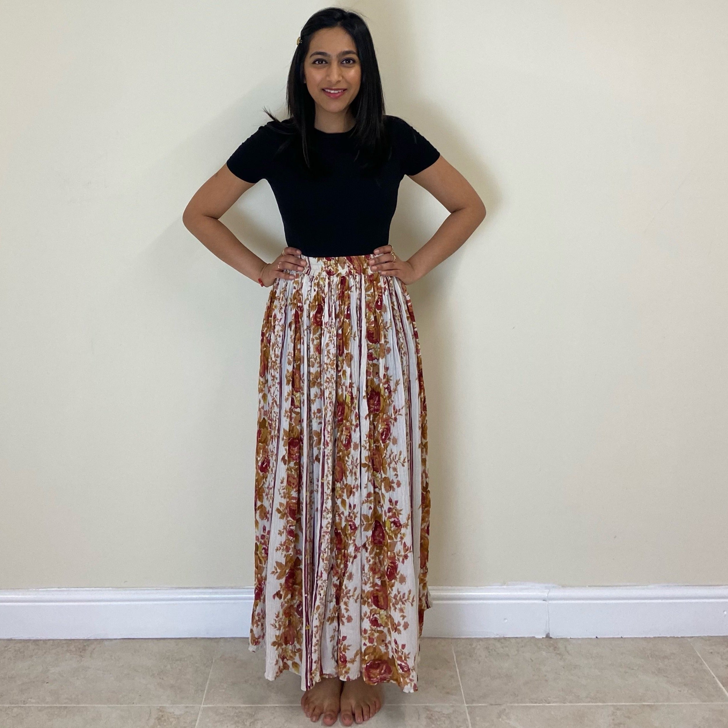 Printed Crinkle Maxi Skirt - White and Rust