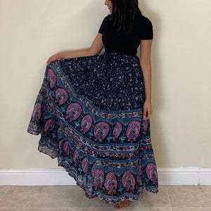 Peacock & Floral Printed Maxi Skirt