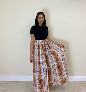 Printed Crinkle Maxi Skirt - White and Rust