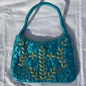 Beaded handbag - Turquoise and Champagne
