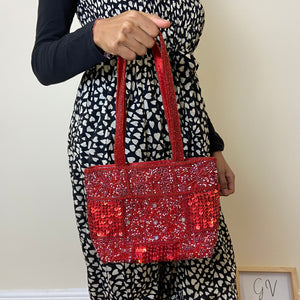 Sequin and Beaded Handbag - Red