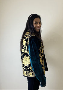 Embroidered Afghan Waistcoat - Black & Gold