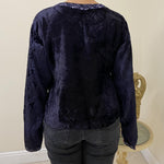 Load image into Gallery viewer, Velvet Top - Navy Blue with Assorted Coloured Embroidery
