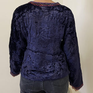 Velvet Top - Navy Blue with Assorted Coloured Embroidery